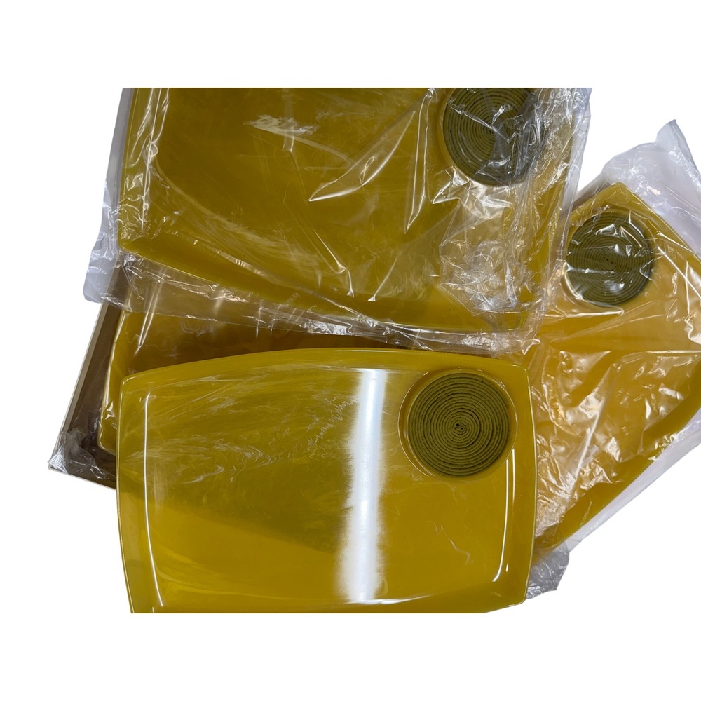 Vintage MCM Mustard Yellow Marbled Snack Trays Set of 4 with Coasters